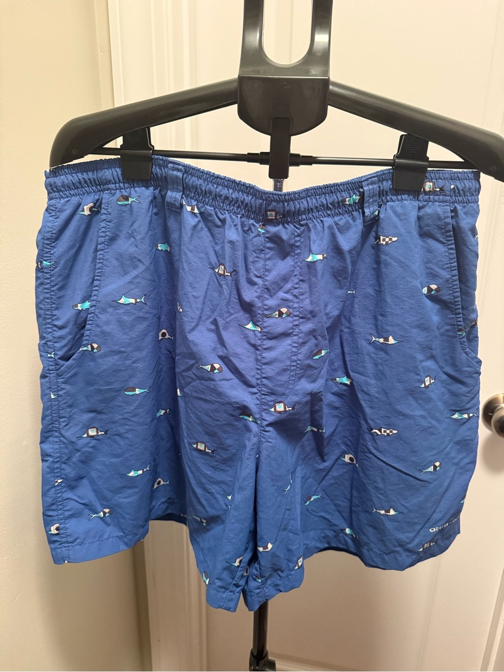 XL Men's Columbia PFG - Blue Fish-Print Swim Trunks